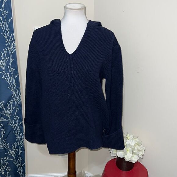 Anthro | by Anthropologie Stitch Sweater Hoodie Knit Navy sz XS Oversized - Picture 2 of 9